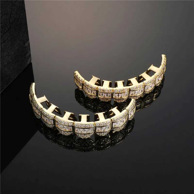 D Z New Baguette Stone Hip Hop Teeth Grillz Top and Bottom Grills Ice Out Cubes Zricon Teeth Hat Role Playing Party Rap Singer Jewelry W250412