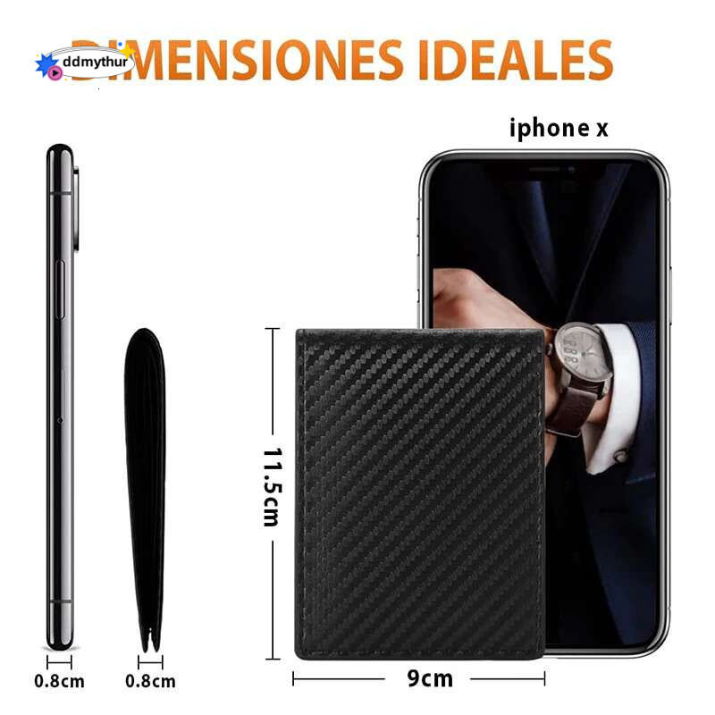 Slim Minimalist Tri-Fold Carbon Fiber RFID Blocking Men's Wallet With ID Window and 9 Card Slots ddmythur