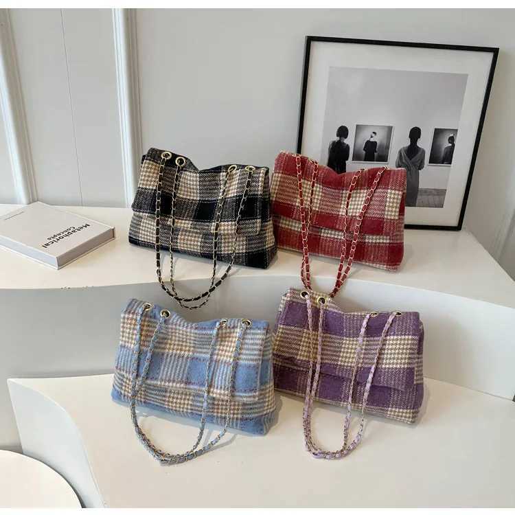 2025 New Tweed Plaid Bag for Women Autumn Winter Popular Versatile Shoulder Crossbody Bag Retro Color Block PurseW251112