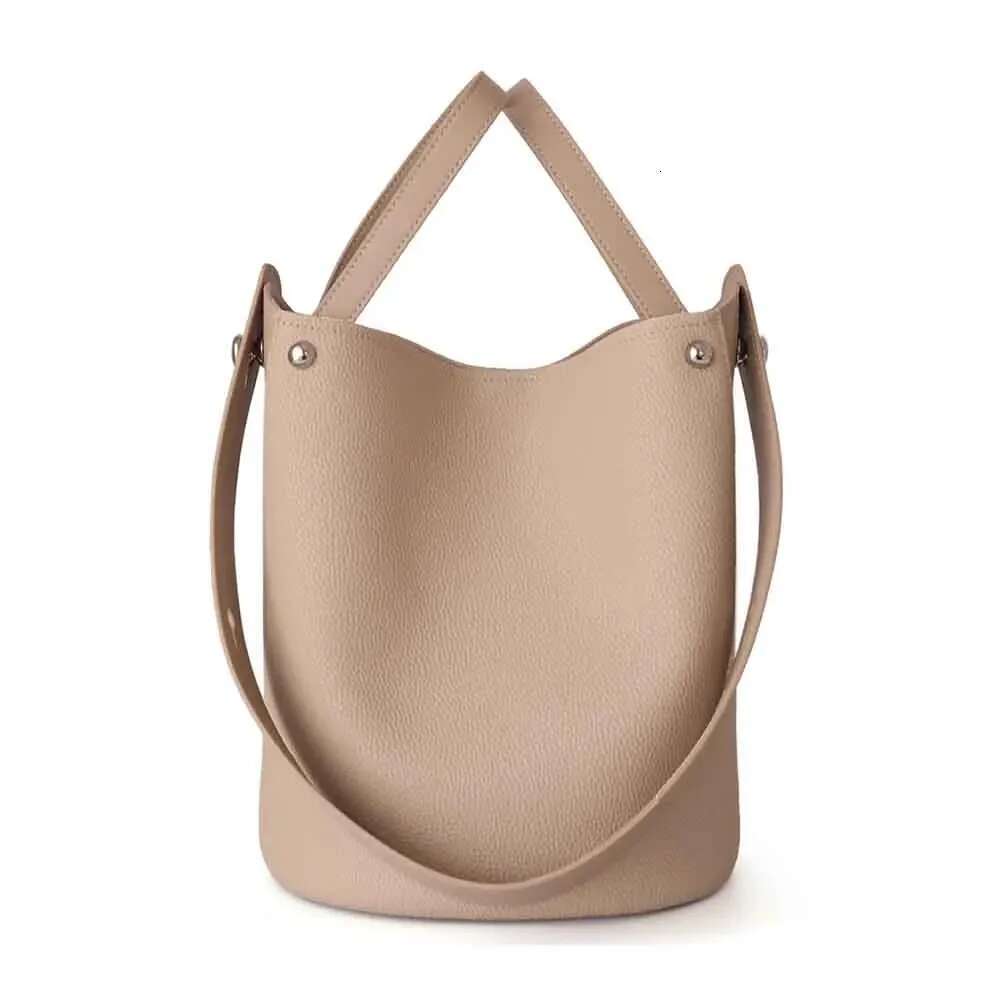 MS Fashion Genuine Leather Bucket Bags For Women Patchwork Handbag Shoulder Unique Shape Lady Basket Bag 2023