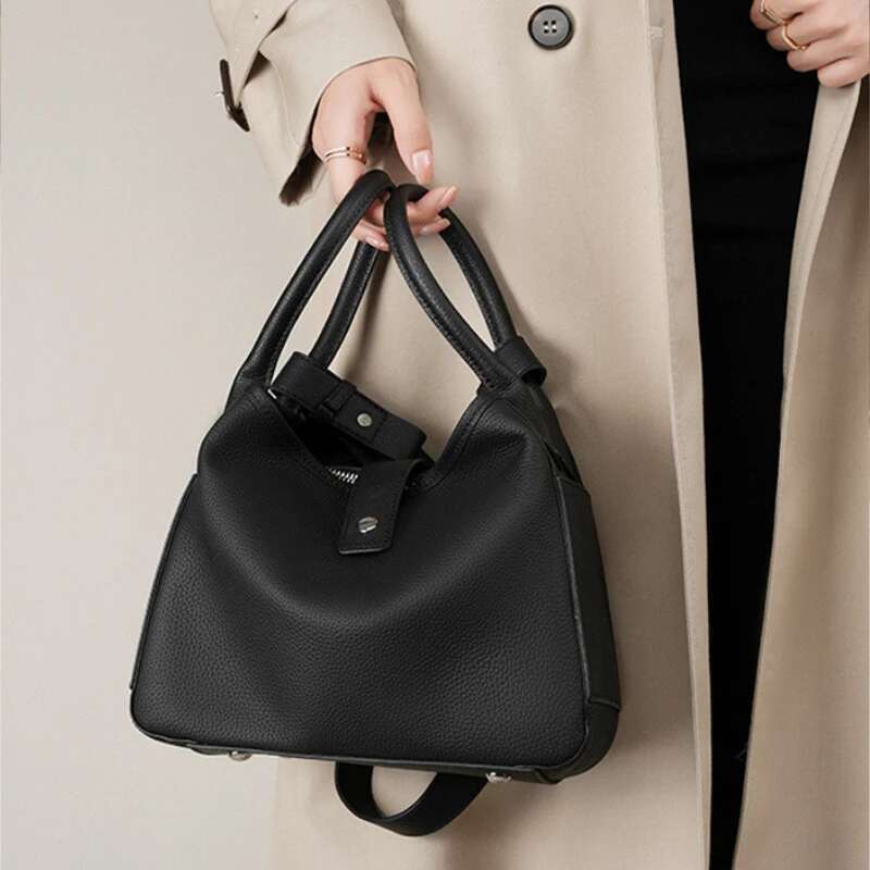 Cowhide Niche Design Basket Lady Temperament Soft Leather Bucket Bag Portable Commuter Fashion Elegant