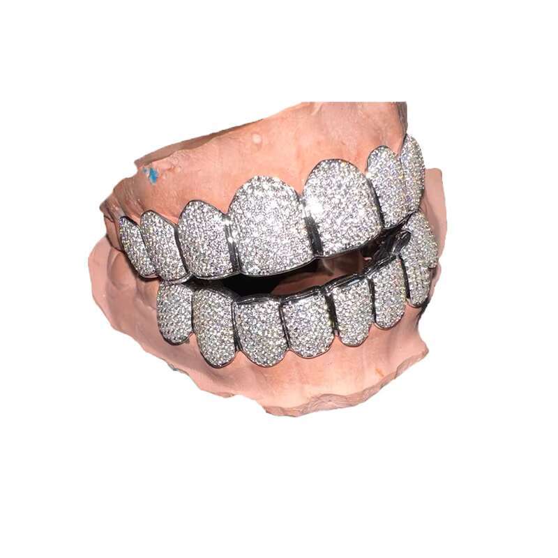 Custom S925 Silver Iced Out VVS Moissanite Grillz Teeth Can Diamond test Men Hiphop Jewelry