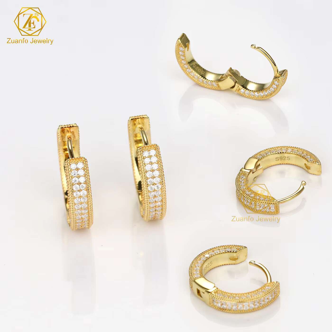 Factory Price 18K Gold Plated 925 Silver Trendy Iced Out Moissanite Hiphop Earrings Diamond Stone Hoop Earrings for Party Gifts