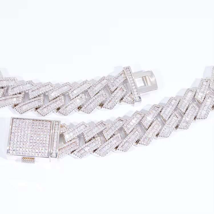 Hot Sale Luxury Vvs baguette Moissanite Chain S925 Pure Silver Cuban Link Chain