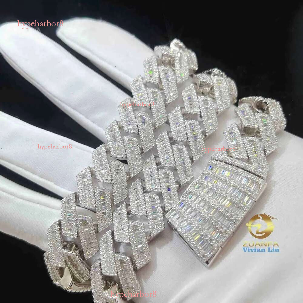 20mm VVS moissanite cuban k chain hip hop Fine jewelry Baguette dia Men necklace Sterg Sier Fully