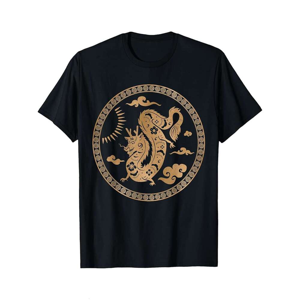 Designer T shirt Chinese Gold Dragon ,100% cotton, short sleeve , Wrinkle resistant, Casual, comfortable fit - 220 g T-shirt