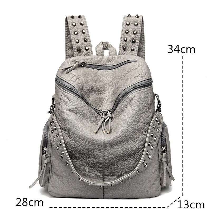New Brand Woman Backpack High Quality Leather School Bags Rivet Moto Style Women Backpacks Vintage Soft Lady Shoulder Bag