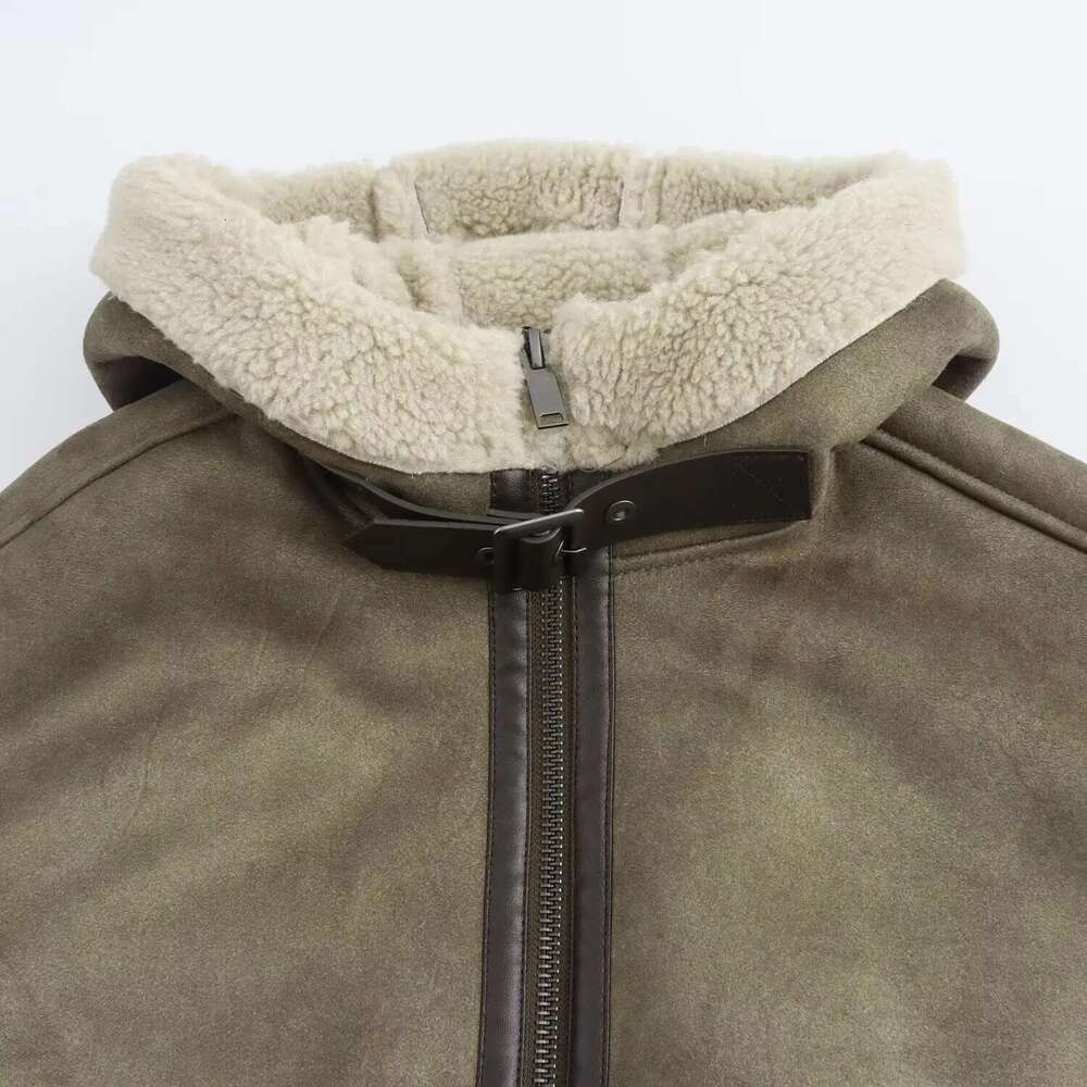 Designer Clothes TRAF Double Face Hooded Jackets For Zip Padded Plush Women Outerwears Winter Coat Female Long Sleeve Women's Jacket