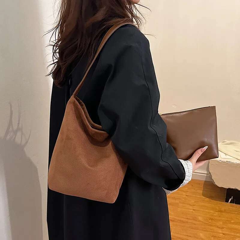 Fashion Faux Suede Bucket Designer Shoulder Bag Winter Large Women's Handbag Soft Shopper Tote Purses Ladies Clutch