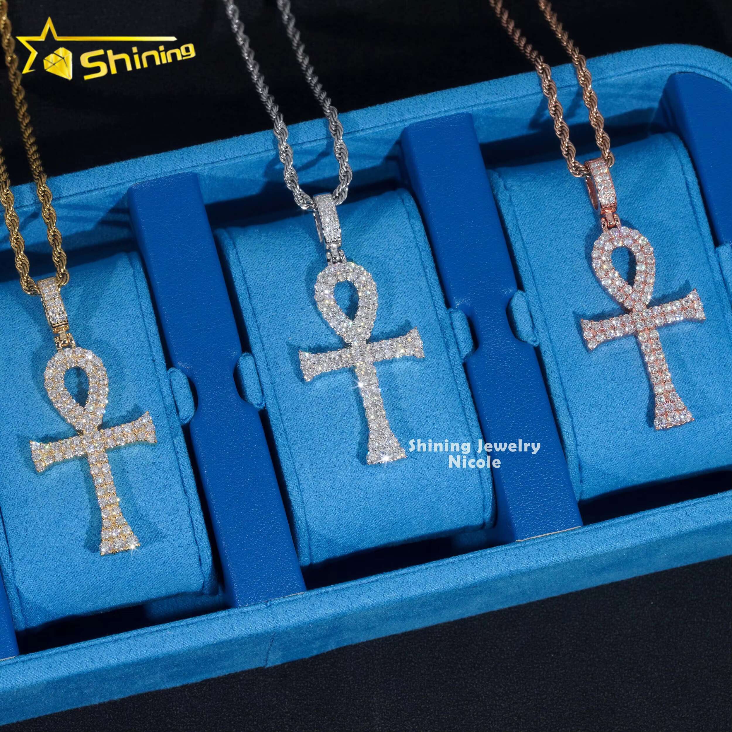 Shining Jewelry 925 Sterling Silver Hip Hop Allah Cross Mens Moissanite Diamond Pendant for Necklace