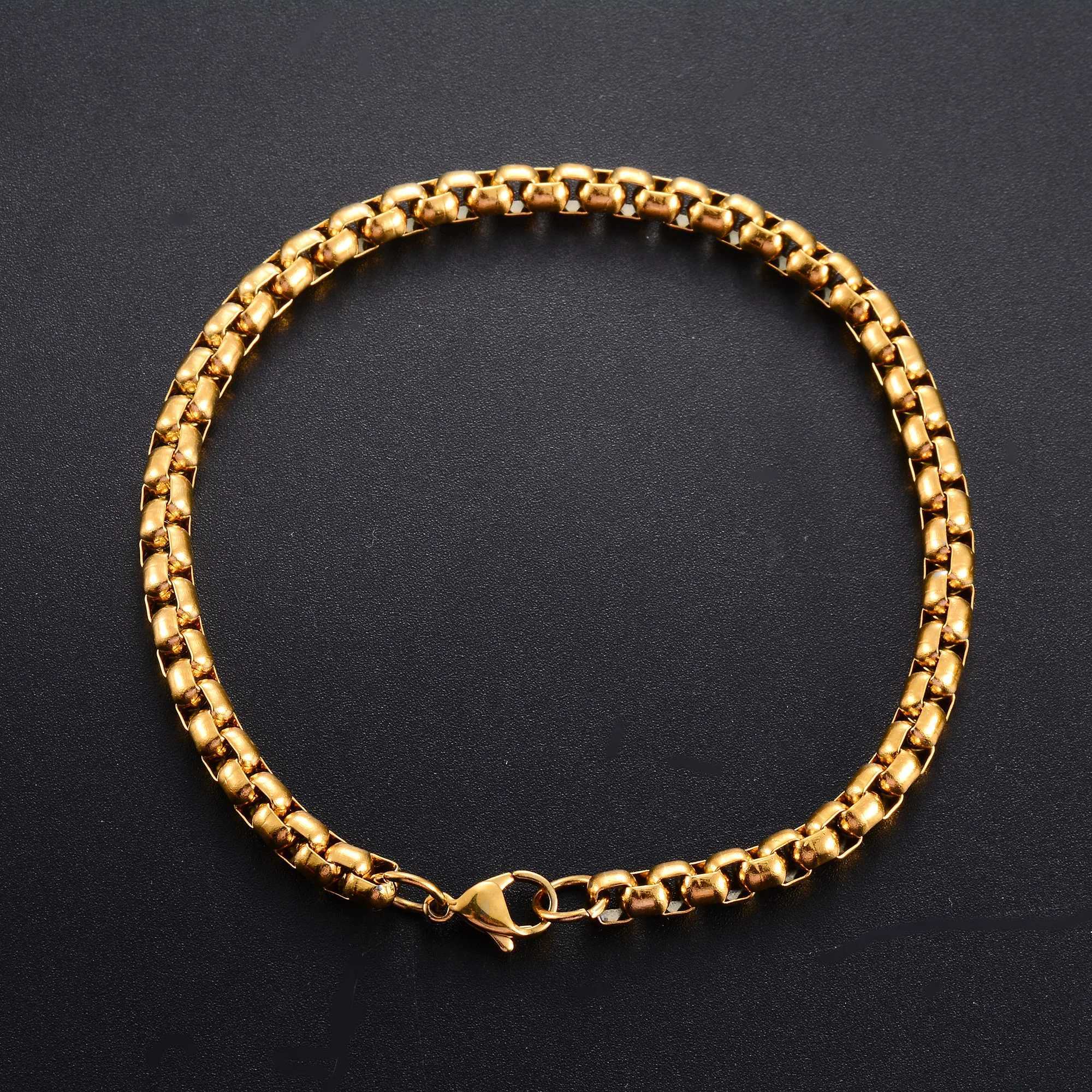 Classic Stainless Steel Square Box Chain Bracelet for Women Men Hand Foot Ankle Chain Bangle Wristband Anklets Metal JewelryC250411