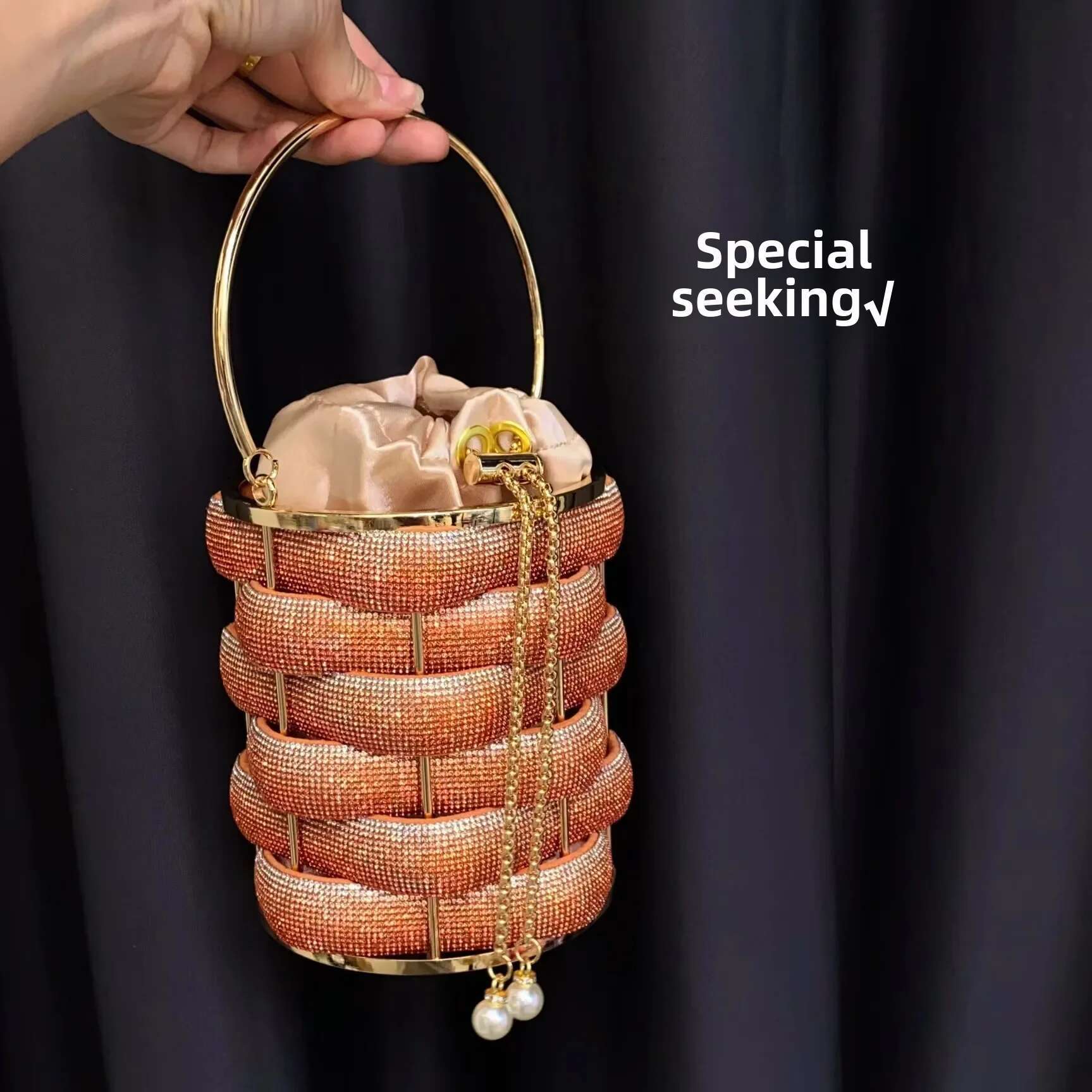 Sparkg Metal Woven Handbag Basket Birdcage Party Bucket Handheld Crossbody Small Bag Fashionable Handmade Weaving