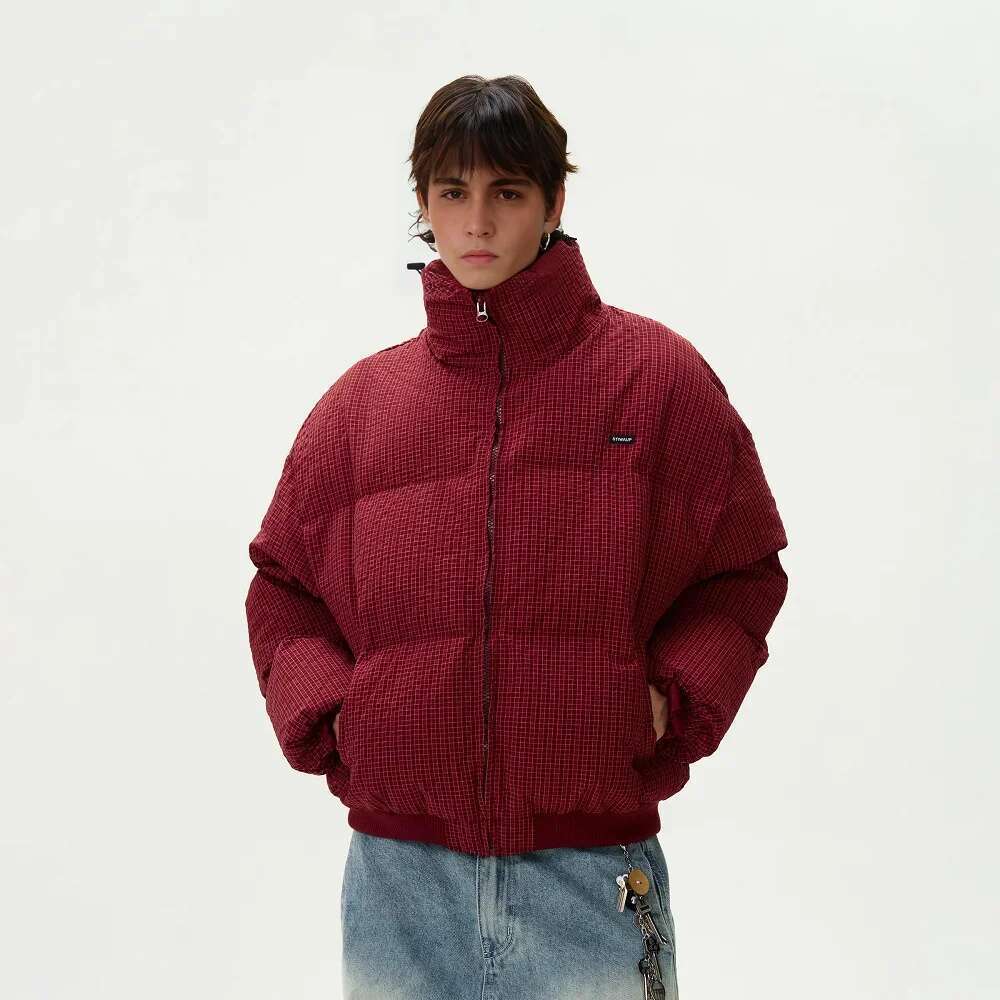 Thickened Plaid Puffer Winter Warm Stand-Up Neck Cotton-Padded Jacket