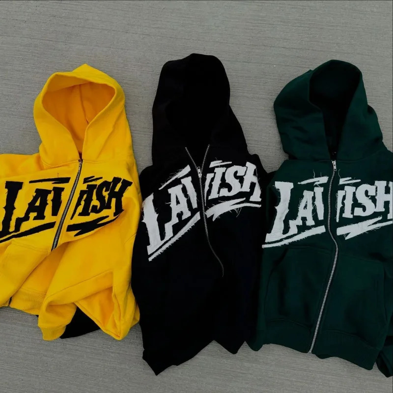 Y2K Hip Hop Retro Zipper Hoodie Letter Embroidered Hoodie Mens Street Fashion Loose Casual Sweatshirt Mens Top 250411