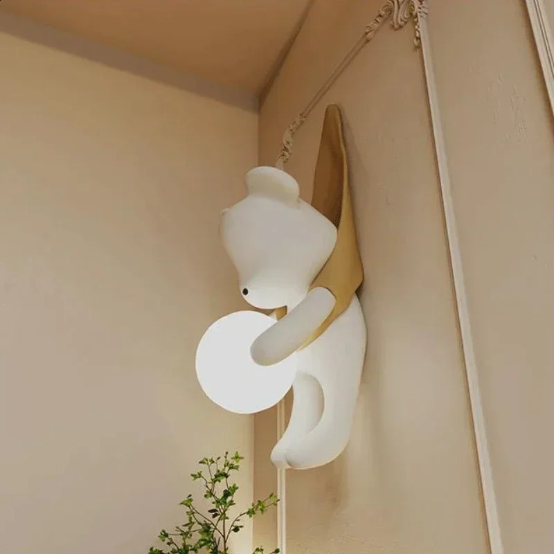 Nordic Resin wall lamp with cute little bear suitable for bedroom LED lights childrens room decorative lighting fixtures 250411