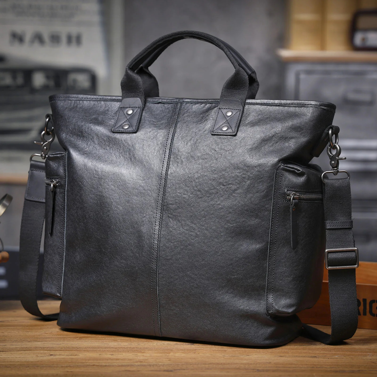 Genuine Leather Mens Brifecase 15 Inch Laptop Bags Simple Cowhide HandBag Vegetable-tanned Leather Fashion Casual Style 250407