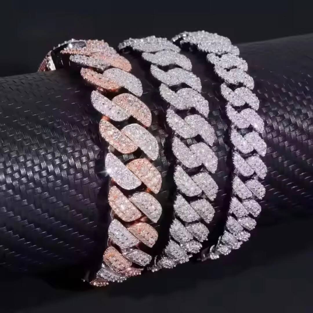 Hot Sale 10mm 12mm 14mm 15mm 20MM 925 Silver Moissanite Cuban Link Chain With Certificate Hip Hop Link Chain Necklace for Gift