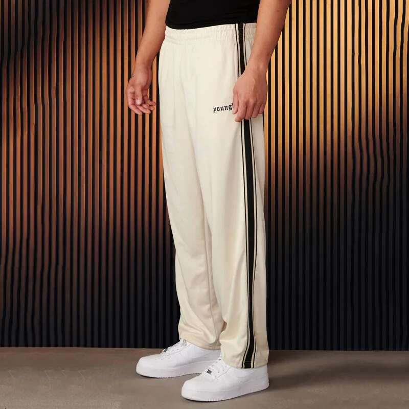 2025YOUNGLA, Men's with Ribbon Stripe Splicing Embroidered Casual Pants, Gym Sports Straight Pants