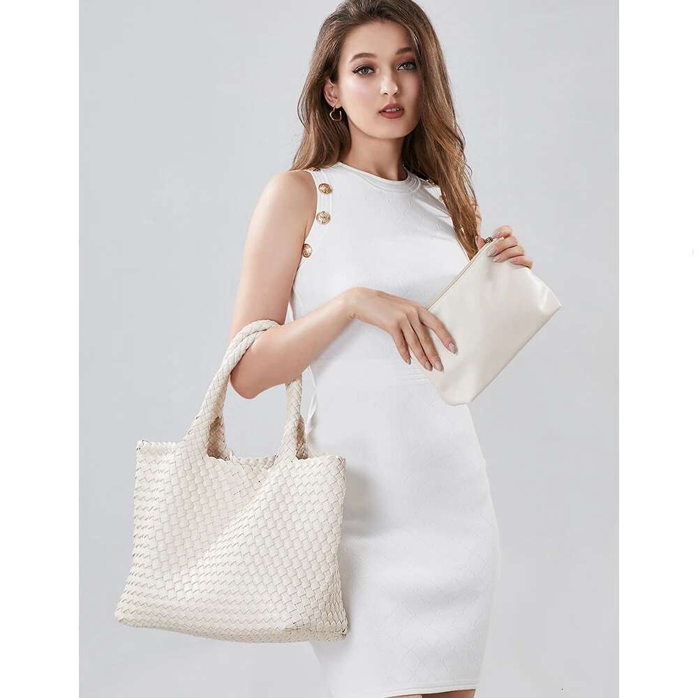 Hand Woven Women Oversized Large Capacity Shoulder Bags Simple Solid Color Casual Handbags Bz2025