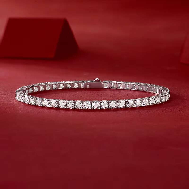 12462 Fine Fashion 925 Sterling Silver and 18K Gold Plated Moissanite Tennis Bracelet for Men Women Hiphop Rock Style