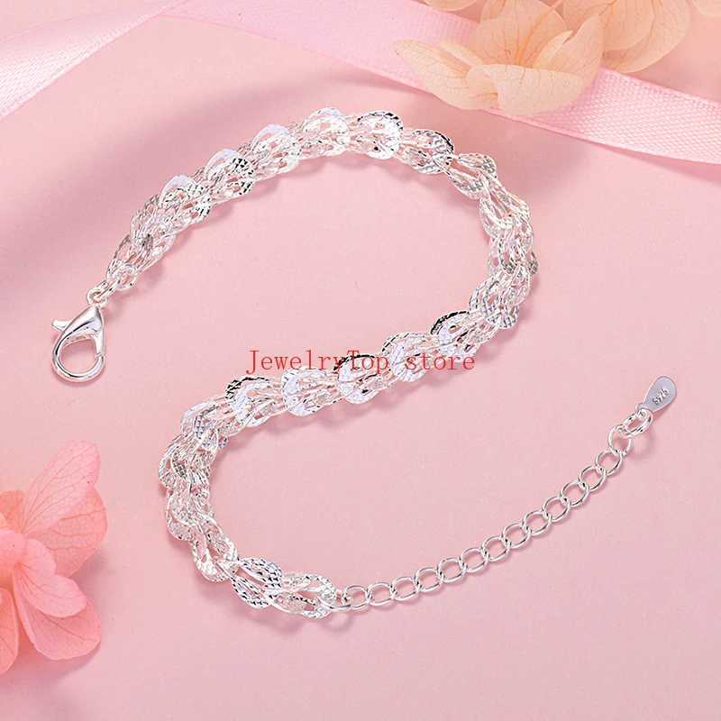 JewelryTop Fine 925 Sterling Silver Beautiful lathes carved pattern bracelets for women jewelry wedding party holiday giftsC250411