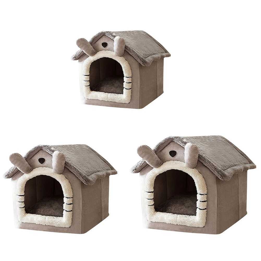 Indoor Warm Dog House Soft Pet Bed Tent House Dog House Cat Bed Cotton Fluffy Sleep Nest Foldable Family Dog Pet Products X250412