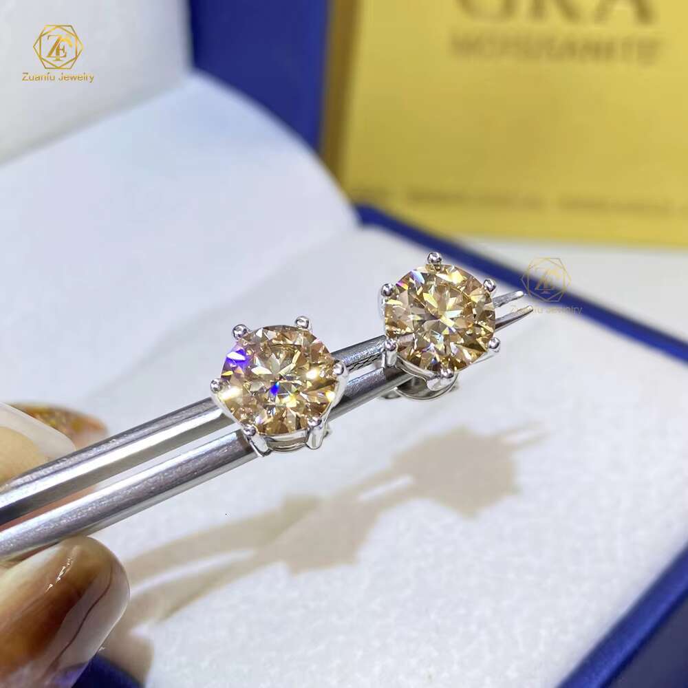 Men Wholesale 6 Prong 925 Silver Certified Round Solitaire 1CT 6.5MM GRA VVS Black Synthetic Moissanite Diamond Earrings