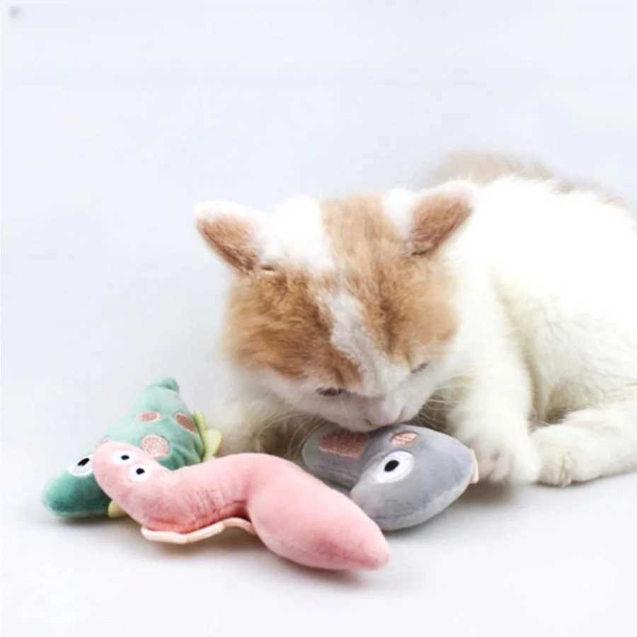 Pet Plush Bite Toy Cartoon Stuffed Animal Cute Plush Cat Chewing Toy Interactive Pet Toy Y250412