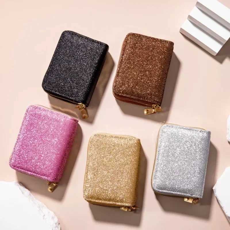 Leather wallet womens sparkling sequin wallet fashionable new money bag coin wallet solid color Cardcard cardholder bag Z250411