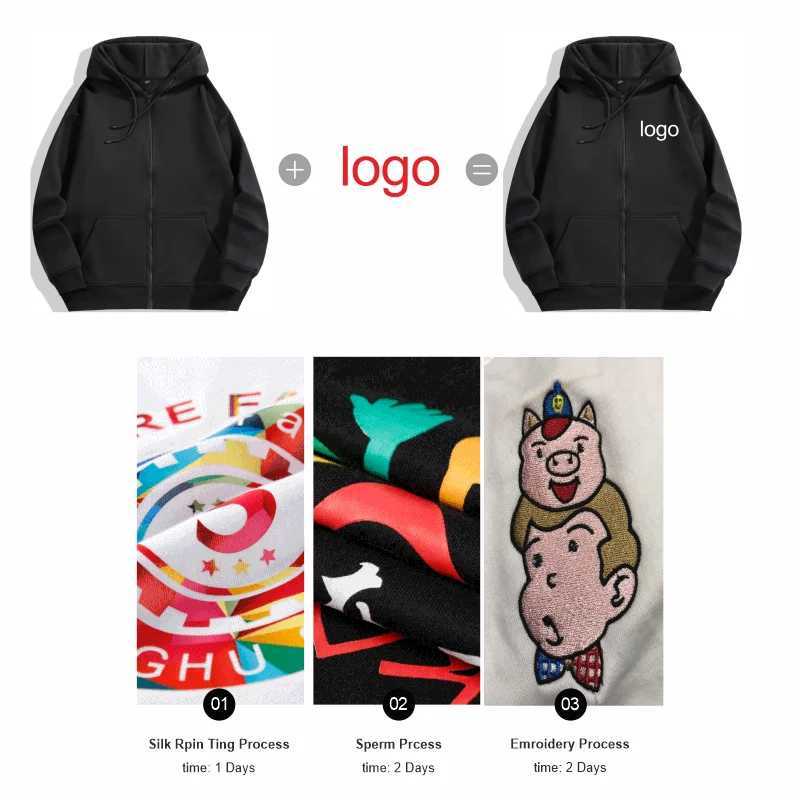 POD customization High Quality Velvet Zipper Hoodie Sweatshirt Custom Embroidery Print Personalized Image Company DIY 10 Color KAISINGT251112