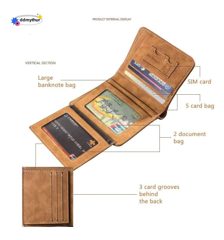 Hengsheng Men's Three-fold Wallet Multi-card European American Short Fashion Nubuck Leather Retro Multi Slot Large Capacity ddmythur