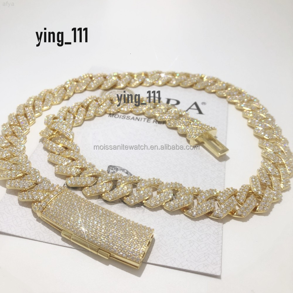Custom Hip Hop Jewelry Moussaint Cuban Necklace S925 Sterling Silver Plated 14k Gold Full Set Diamond Chain