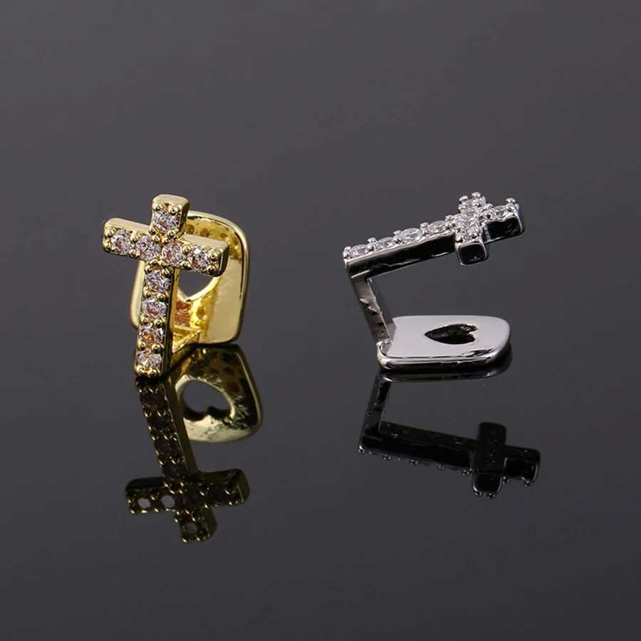 Little Cross Ice Out Teeth Grizz Hip Hop Top and Bottom Grill Dental Mouth Punk Tooth Hat Cosplay Party W250412