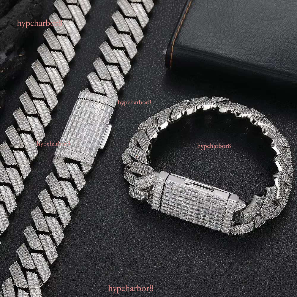20mm Custom Sterg Sier Hip Hop Jewelry Chunky Cuban k Chains Men Women Iced Out Baguette Dia Fine Necklaces
