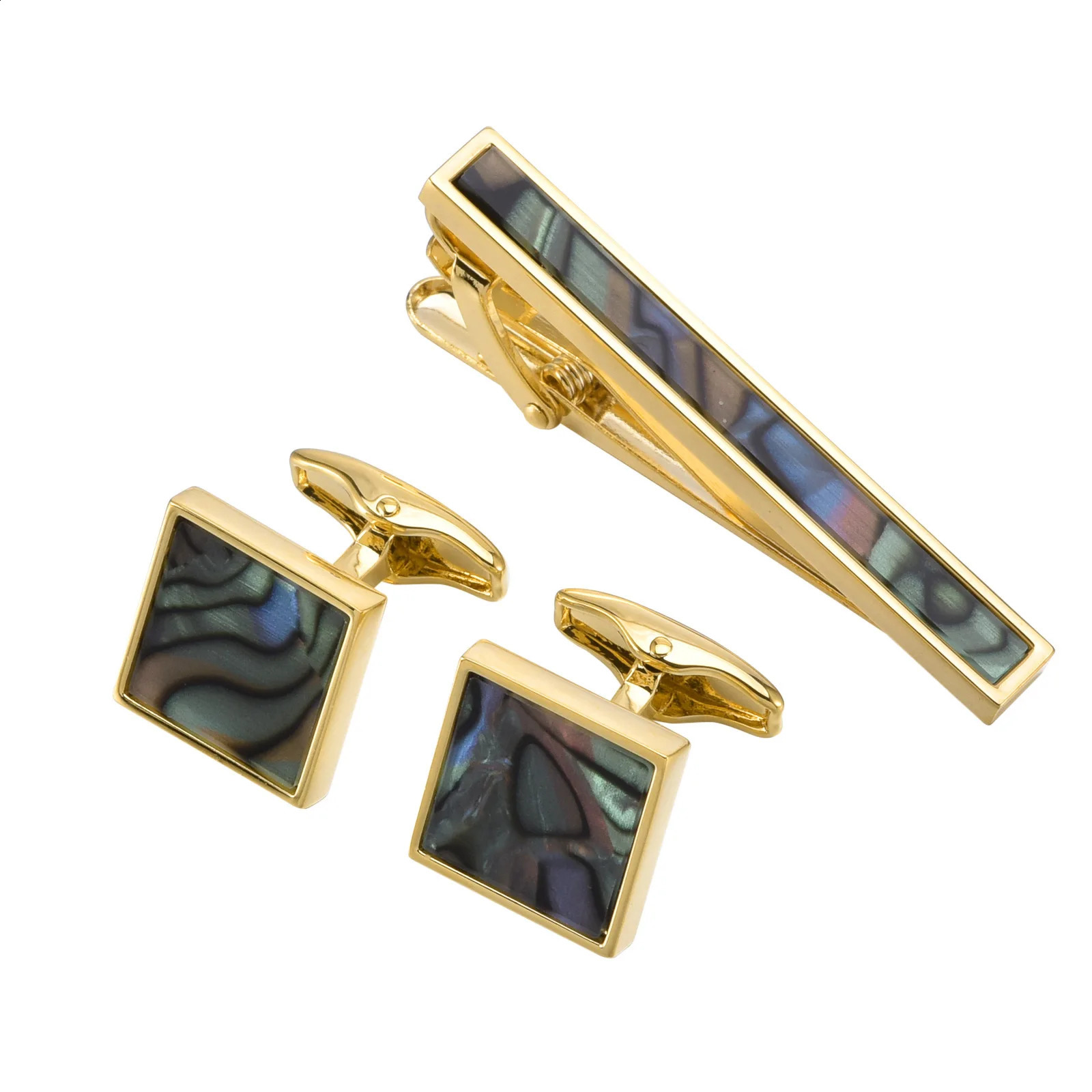 Mens cufflinks business suit cufflinks square French cufflinks tie clip set made of sea shell 250409