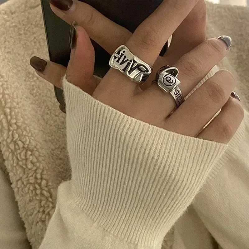Personalized girl open ring Korean version retro trend English letter version Y2k Accor party jewelry gift 1/2 pieceXJ250412
