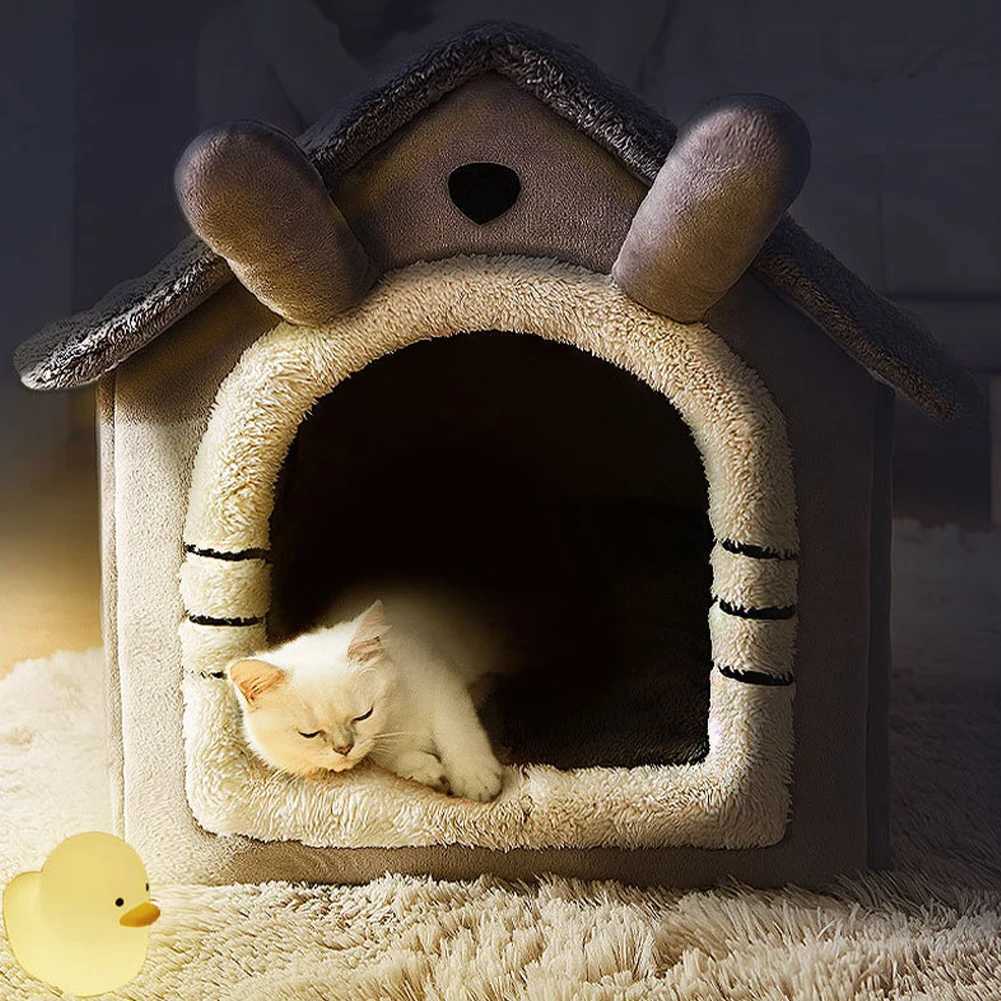 Indoor Warm Dog House Soft Pet Bed Tent House Dog House Cat Bed Cotton Fluffy Sleep Nest Foldable Family Dog Pet Products X250412