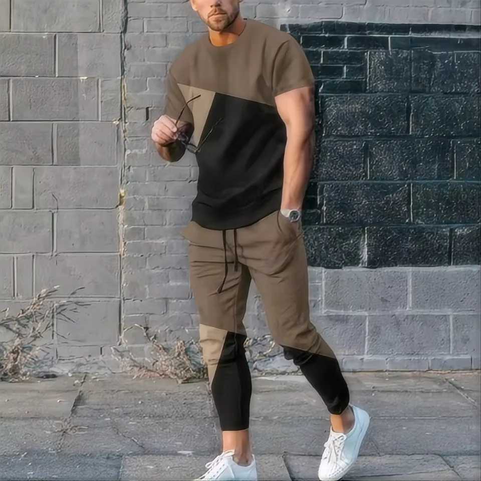 2024 Summer New Mens Sweatshirt 3D Printed Short SLeeve T-shirt Long Pants Street Wear 2-piece SetXJ250412