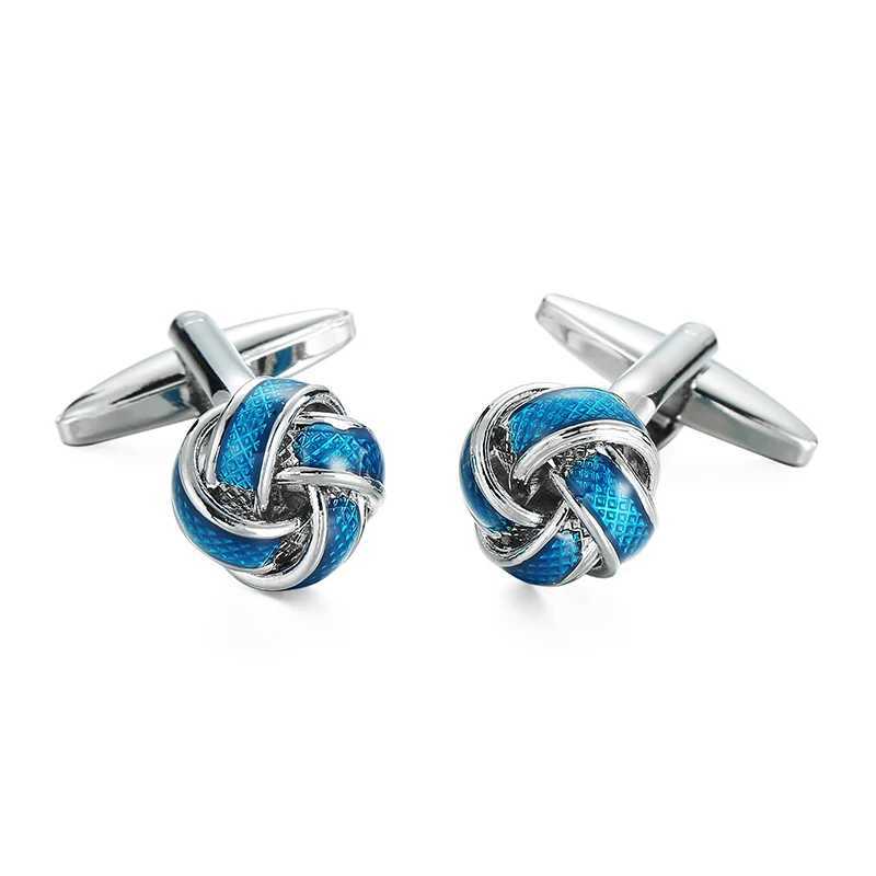 Mens French shirt cufflinks copper material round blue woven knot cufflinks wholesale of fashionable clothing accessoriesT250412