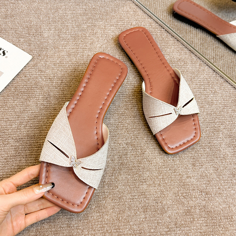 designer shoes new European and American plus size flat one-word slipper style solid color buckle thick-soled women's sandals shoes