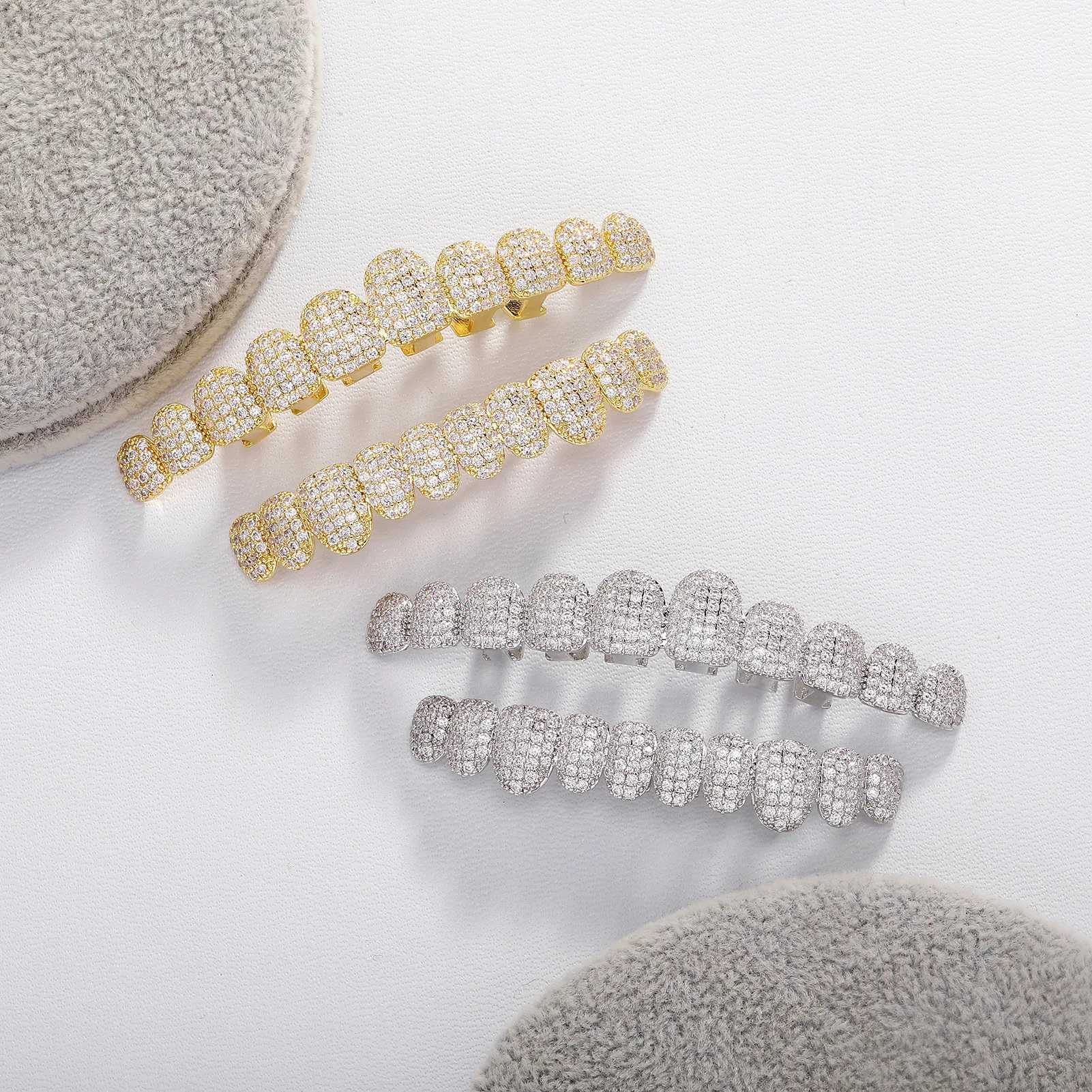 Rachelz Hip Hop 10/10 Ice Out CZ Stone Teeth Grillz Punk Rap Singer 14K Gold Plated Zircon Teeth Hat Mens Jewelry Gift W250412