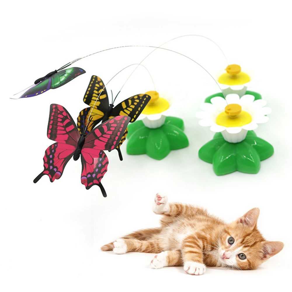 Interactive cat toy with USB charging spinning butterfly noise ball and bouncing fish Y250412