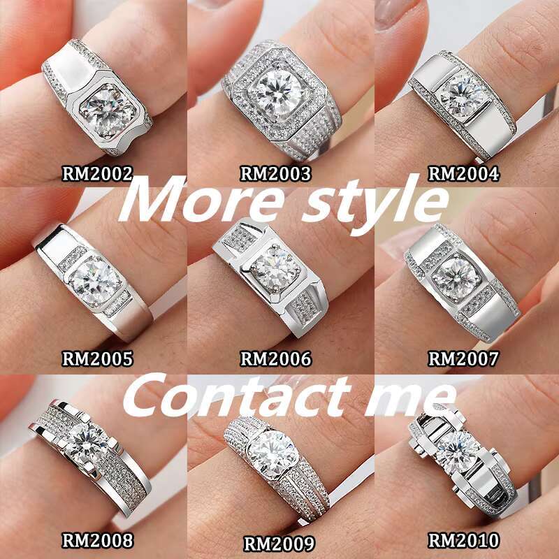 White Gold S925 Silver Rings DVVS1 Moissanite 1CT 2CT Round Shape Moissanite Stones Men Silver 925 Ring