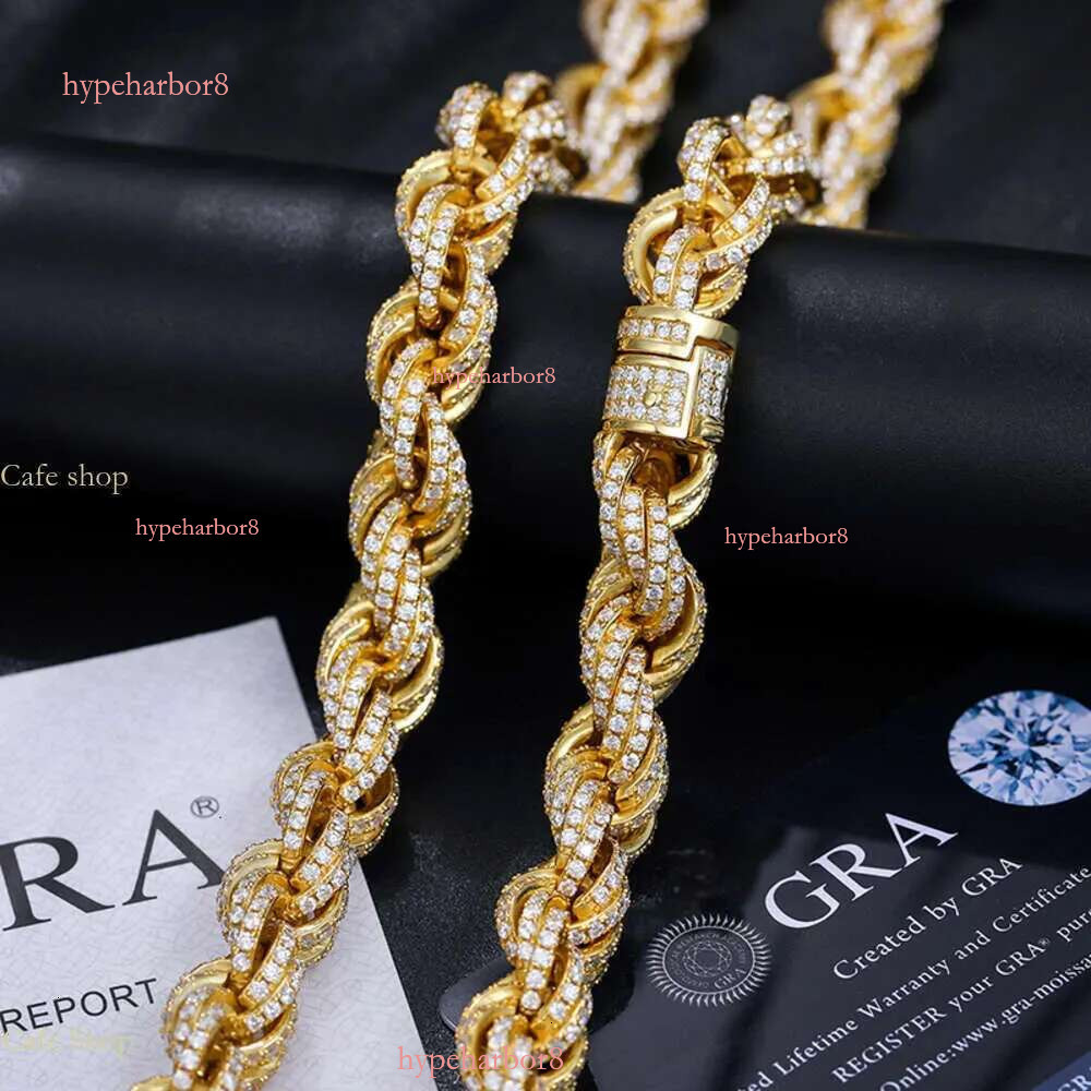 Designer Cuban k Fasion Pass Dia Tester 8mm 12mm Full Vvs Moissanite Iced Out Rope Chain Men Women Hip Hop Jewelry Twisted Necklace