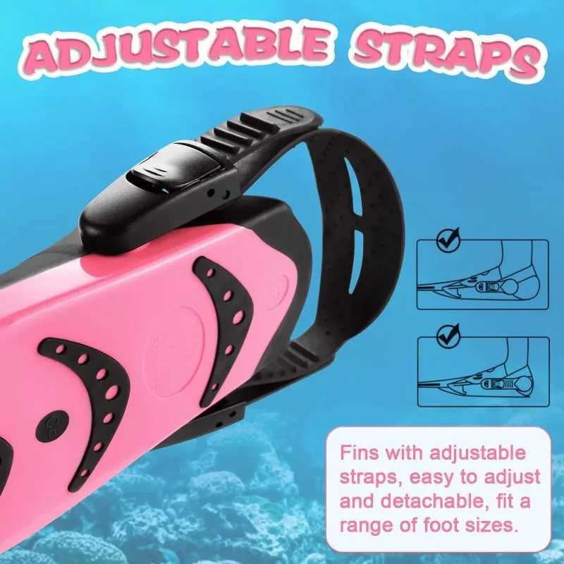 Childrens swimming flip adjustable buckle inflatable fin silicone adhesive lung diving shoes childrens swimming and snorkeling equipmentY250412