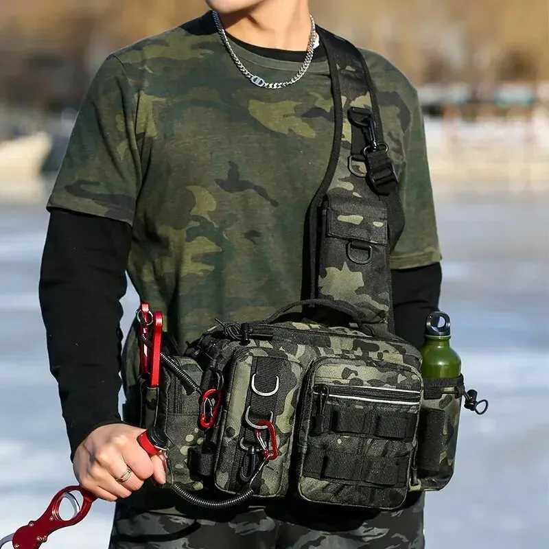 DY1 Fishing Equipment Bait Box Gear Storage Bag Mens Waist Bag Fly Fishing with Rod Holder Drain Water and Wear Resistant Z250411