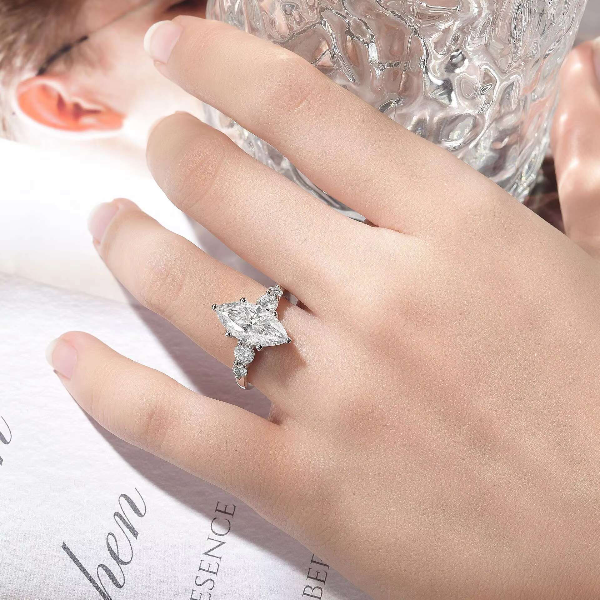 High Quality 3ct Moissanite Engagement Ring 925 Sterling Silver Gra Moissanite Ring Wholesale