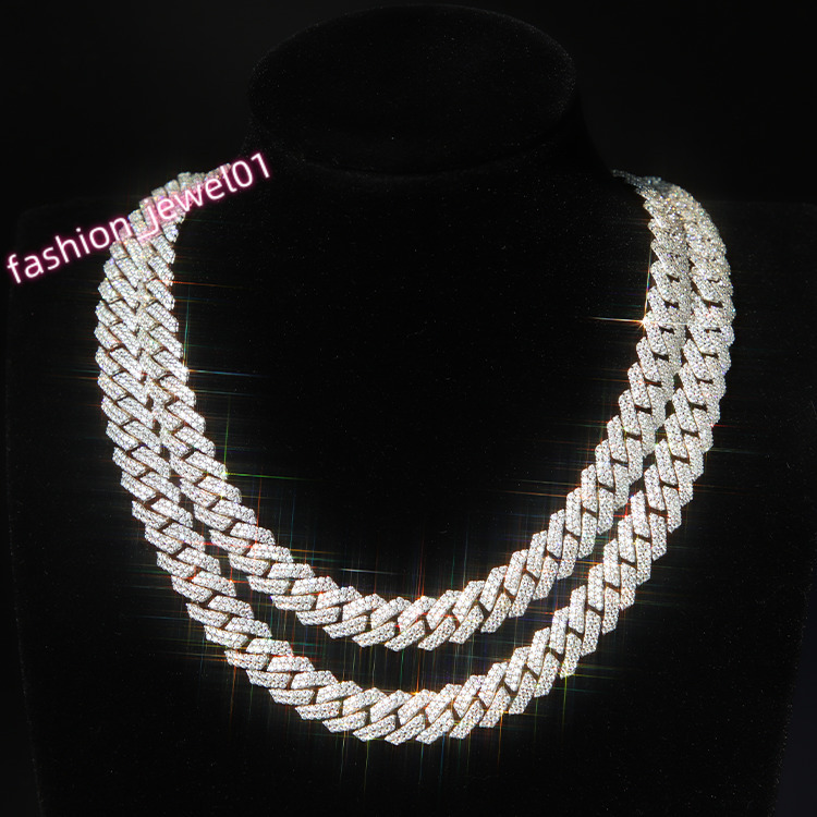 Rts 2 Rows Cuban Link Chain with GRA Vvs Diamond Moissanite 925 Silver 8 mm to 20 mm Wide for Rapper Hiphop Jewelry