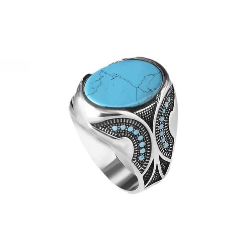 Fashionable retro turquoise mens business ringXJ250412