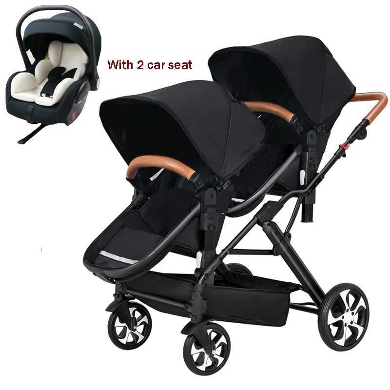 3-in-1 twin baby stroller with car seat twin baby stroller detachable sleep basket high field of view baby stroller W250411